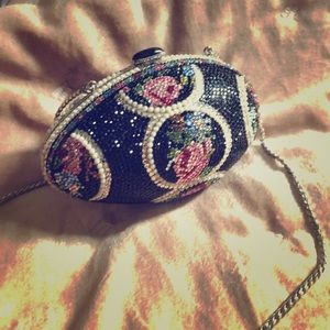 Judith Leiber Faberge Egg purse Black Rose pattern